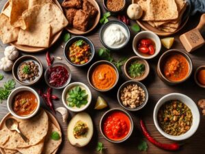 Global sauces and condiments from different culinary traditions