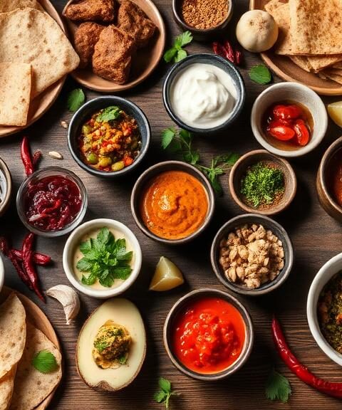 Global sauces and condiments from different culinary traditions