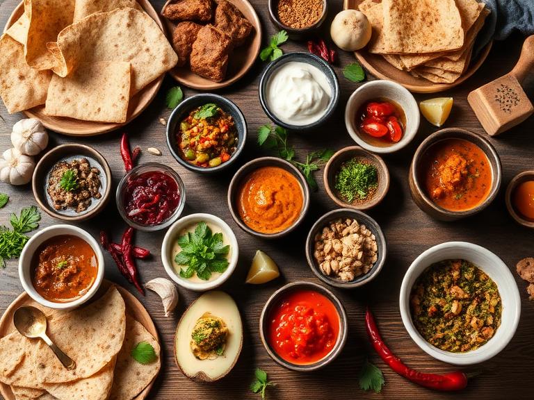 Global sauces and condiments from different culinary traditions
